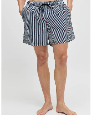 Pantaloni scurti de baie cu model si buzunare, Alb/Bleumarin