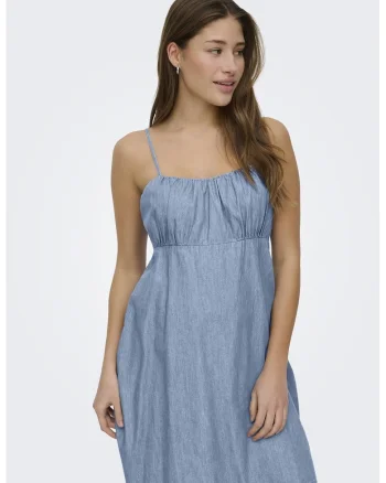 Rochie din denim cu maneci scurte, Albastru inchis
