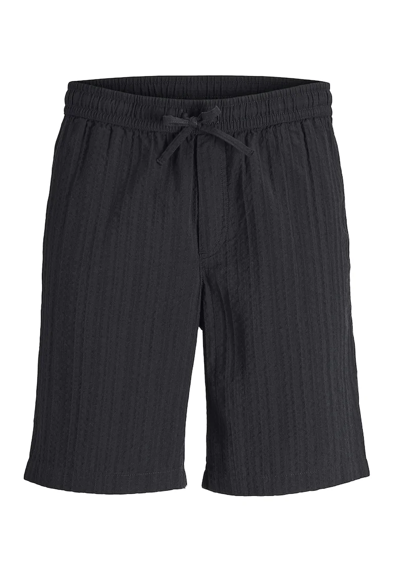 Pantalomi scurti cu aspect texturat si snur in talie, Negru