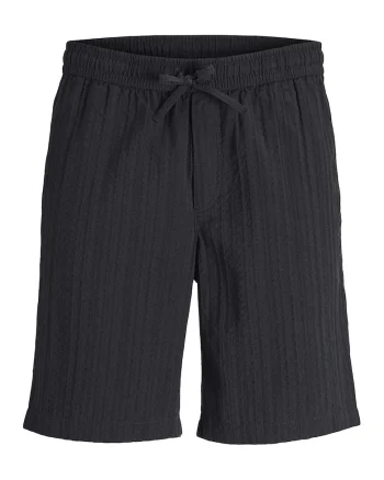 Pantalomi scurti cu aspect texturat si snur in talie, Negru