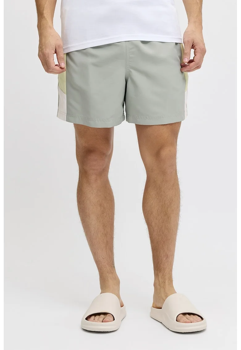 Pantaloni scurti de baie cu segmente laterale contrastante, Verde pal/Verde fistic