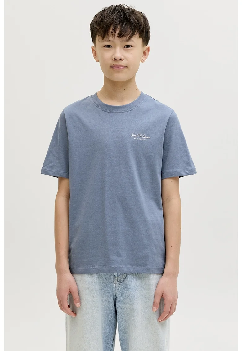 Tricou din bumbac organic cu imprimeu logo discret, Albastru inchis