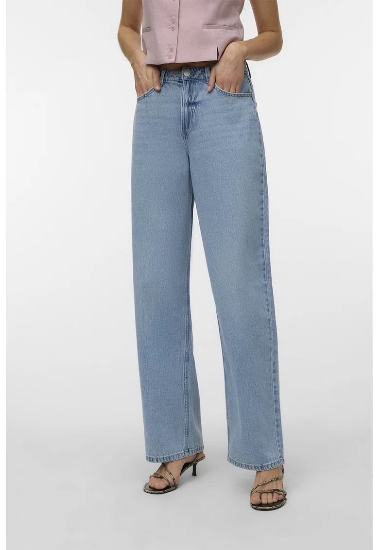 Blugi relaxed fit cu talie medie, Albastru pastel