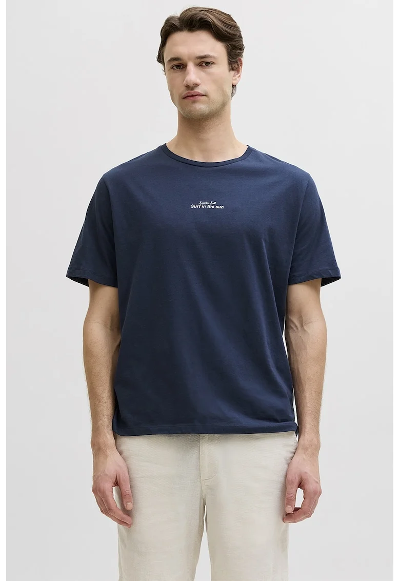 Tricou din bumbac cu imprimeu pe partea din spate, Bleumarin