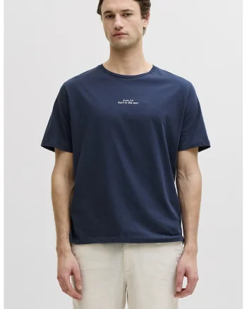 Tricou din bumbac cu imprimeu pe partea din spate, Bleumarin