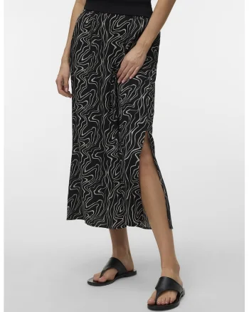Fusta midi cu slit lateral, Negru stins