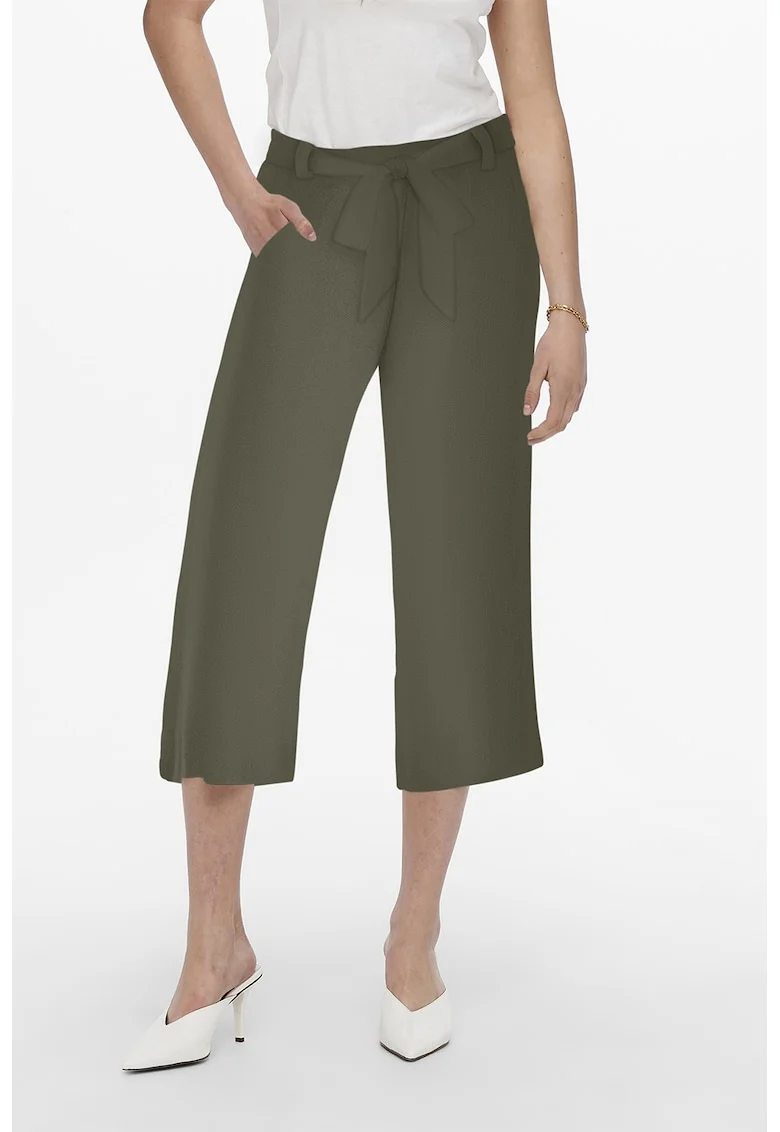 Pantaloni crop cu talie medie, Verde englez