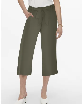 Pantaloni crop cu talie medie, Verde englez