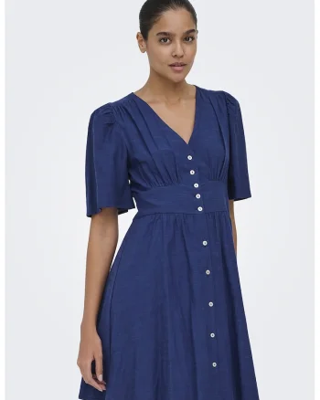 Rochie midi evazata cu maneci ample, Albastru royal