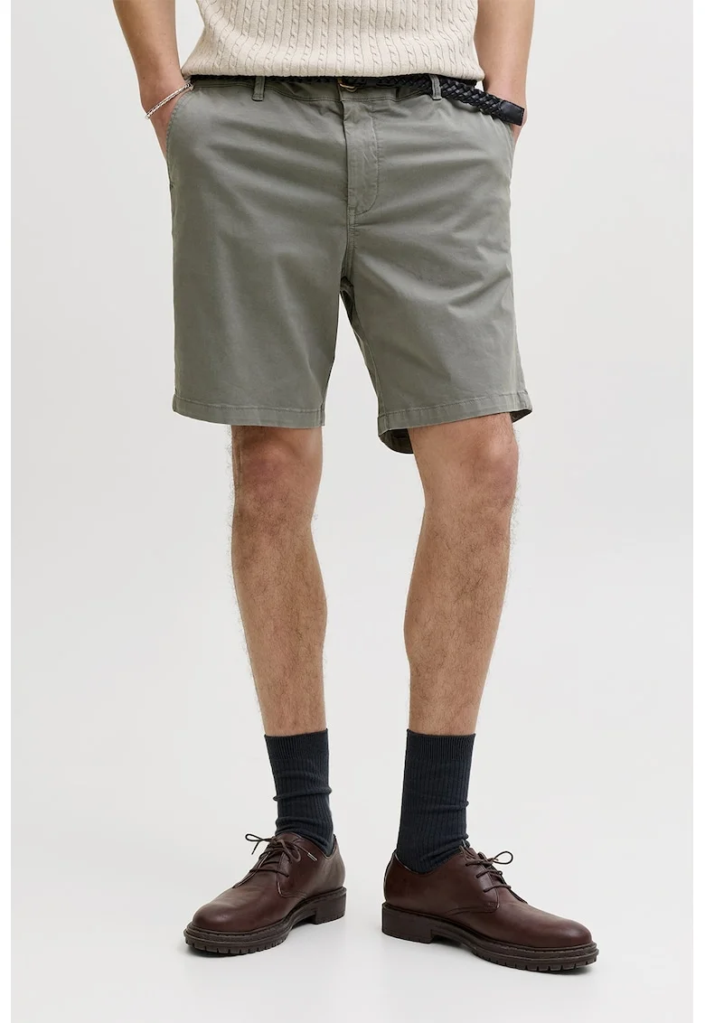 Pantaloni scurti chino din amestec de bumbac organic cu talie medie, Verde pal