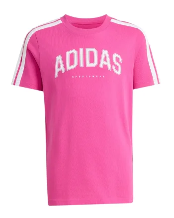 Tricou cu decolteu la baza gatului si logo, Alb/Roz