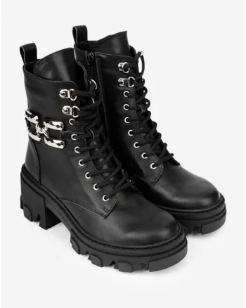 Botine dama negre din piele naturala cu ornament