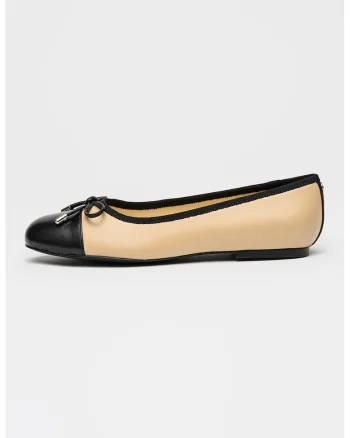 Balerini de piele cu aplicatie cap-toe Aster, Negru/Bej
