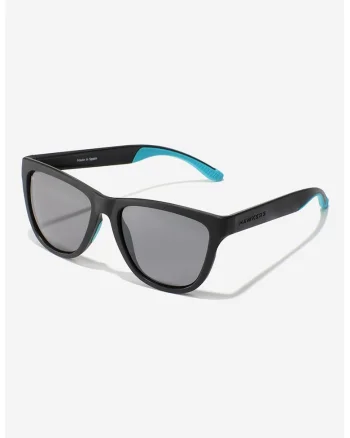 Ochelari de soare patrati cu logo stantat si model unisex, Negru/Albastru deschis