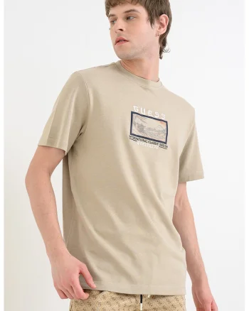 Tricou din amestec de modal cu decolteu la baza gatului, Kaki