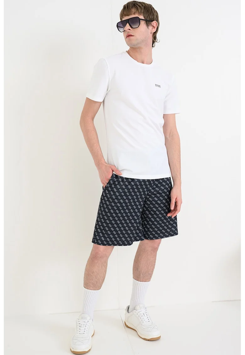 Tricou slim fit cu decolteu la baza gatului, Alb