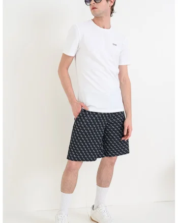 Tricou slim fit cu decolteu la baza gatului, Alb