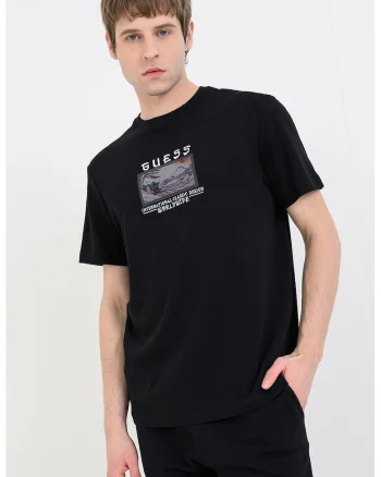 Tricou din amestec de modal cu decolteu la baza gatului, Negru