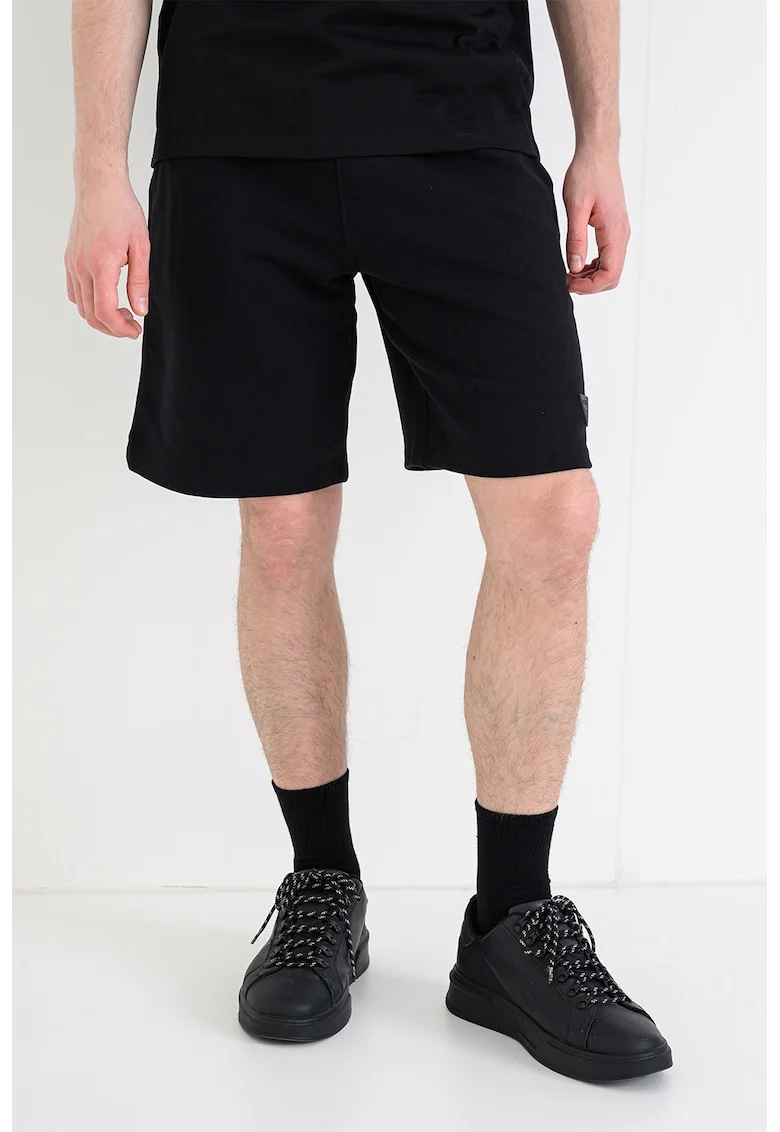 Pantaloni scurt din bumbac cu snur in talie, Negru