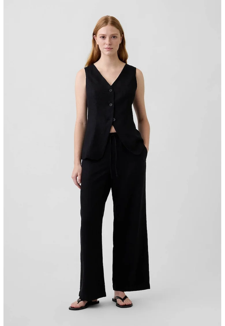 Pantaloni din amestec de in cu croiala ampla, Negru