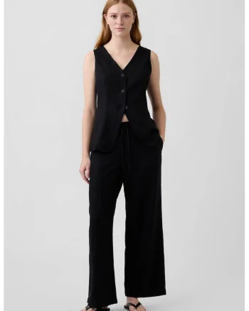 Pantaloni din amestec de in cu croiala ampla, Negru
