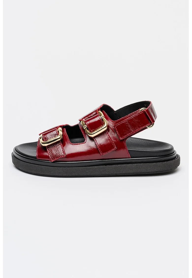 Sandale din piele lacuita cu velcro Harper, Roz zmeuriu