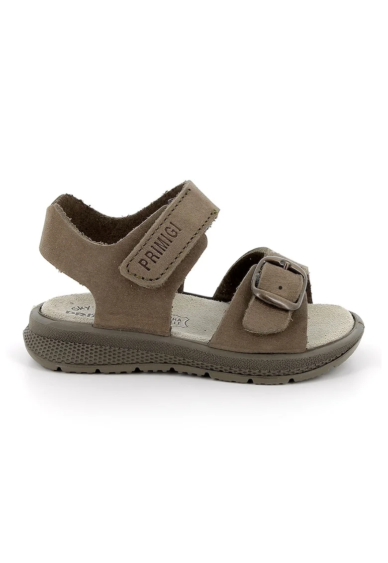 Sandale din piele nabuc cu inchidere velcro, Maro inchis