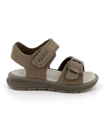 Sandale din piele nabuc cu inchidere velcro, Maro inchis