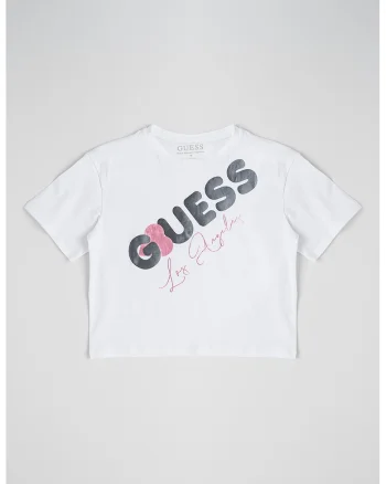 Tricou cu imprimeu logo si decolteu la baza gatului, Alb/Roz/Gri inchis