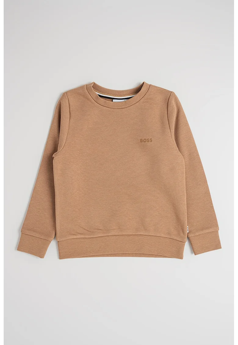 Bluza de trening din amestec de bumbac cu decolteu la baza gatului, Maro camel