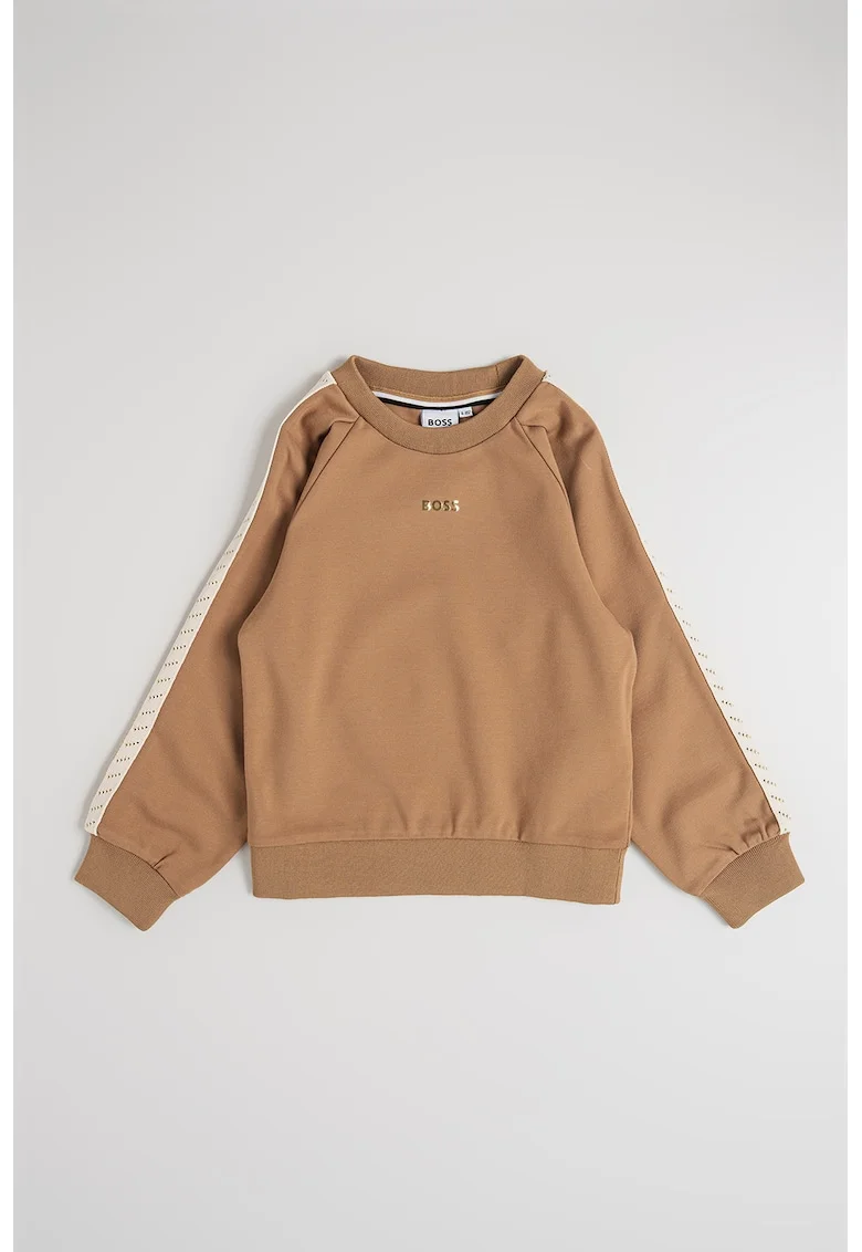 Bluza de trening cu maneci raglan, Alb fildes/Maro camel