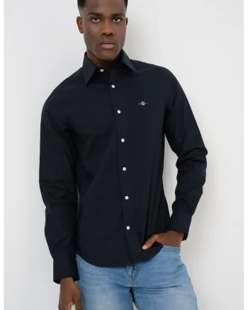Camasa slim fit cu logo, Negru