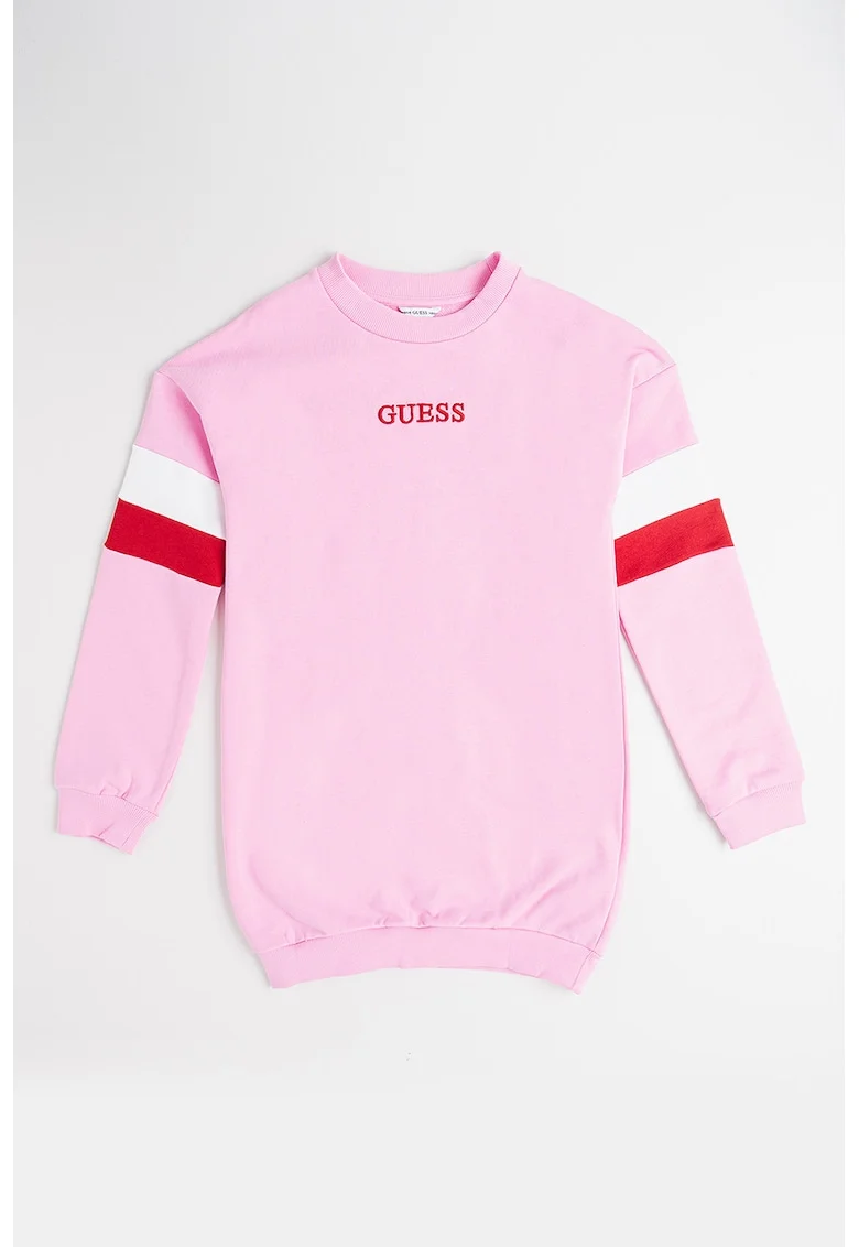 Rochie cu benzi contrastante pe maneci si logo brodat, Rosu/Alb/Roz