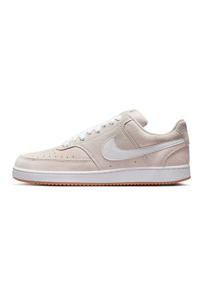 Pantofi sport Court Vision low-cut din piele intoarsa, Alb optic/Bej deschis