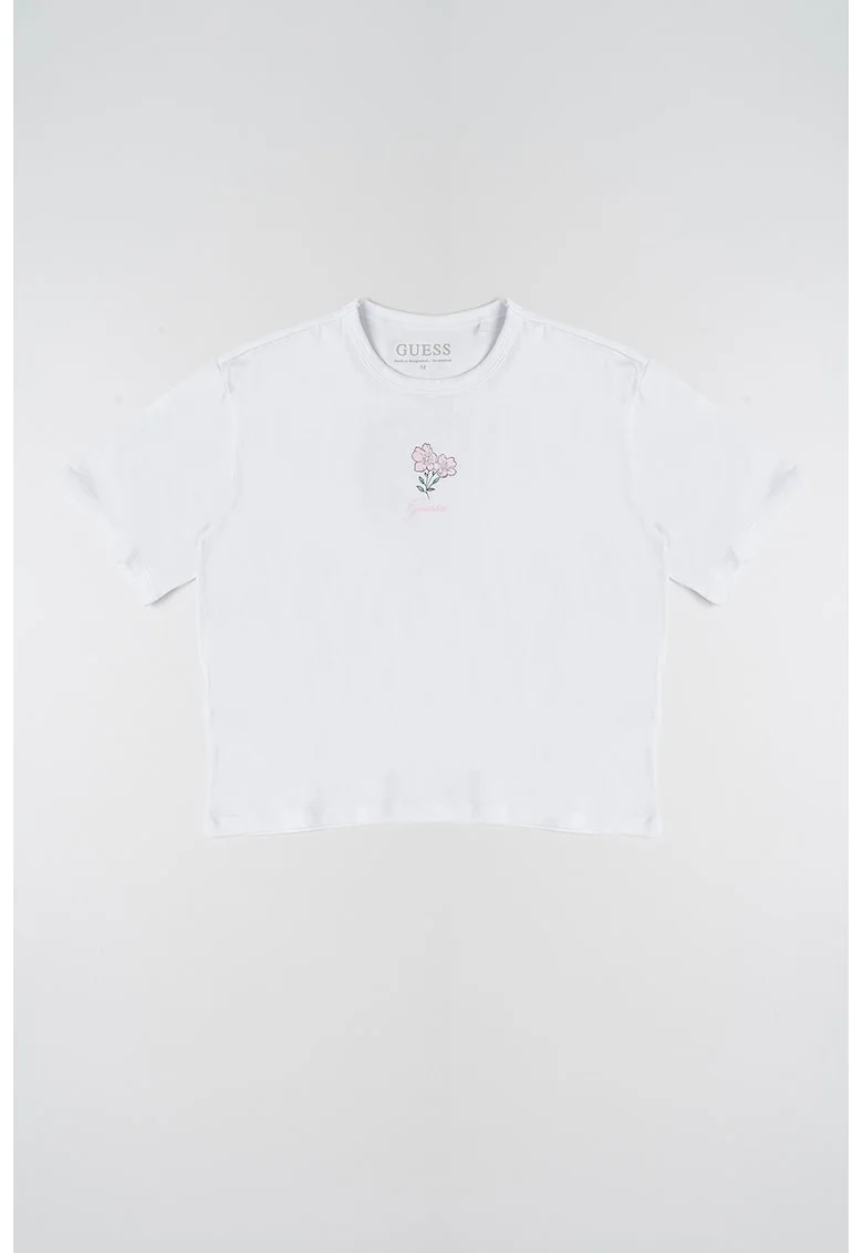 Tricou din amestec de bumbac cu detaliu cu imprimeu grafic, Alb/Verde/Roz