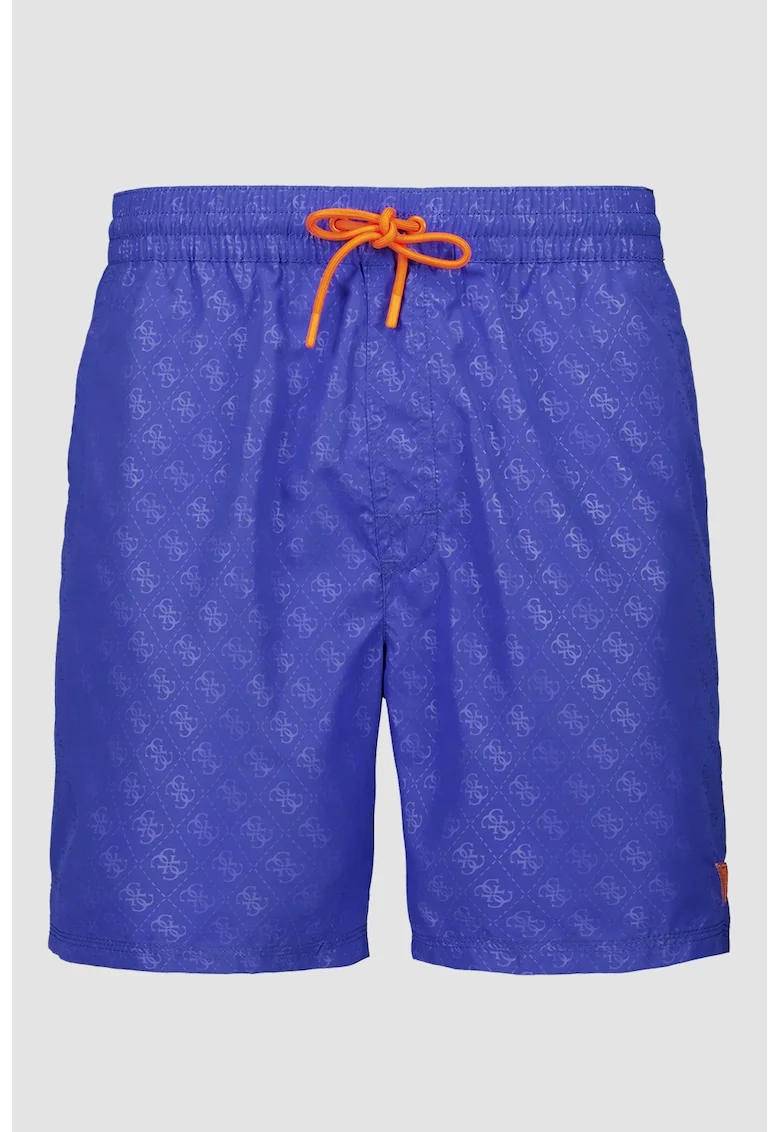 Pantaloni scurti de baie cu model monograma, Albastru inchis