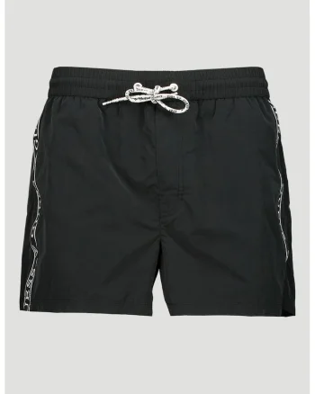 Pantaloni scurti de baie cu benzi logo laterale, Negru