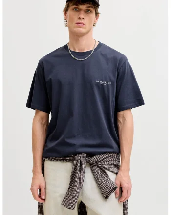 Tricou din bumbac organic cu imprimeu logo pe partea din spate, Bleumarin