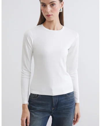 Bluza slim-fit cu model uni si decolteu la baza gatului, Gri deschis
