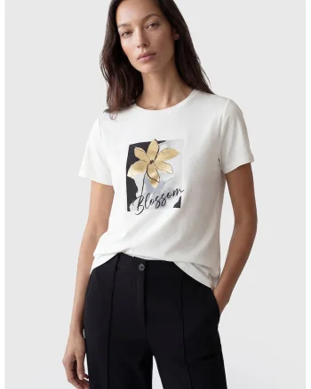 Tricou regular fit cu decolteu la baza gatului, Galben sofran/Alb optic