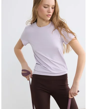 Tricou uni cu decolteu la baza gatului, Lila