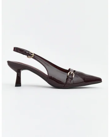 Pantofi slingback de piele lacuita cu varf ascutit, Rosu inchis