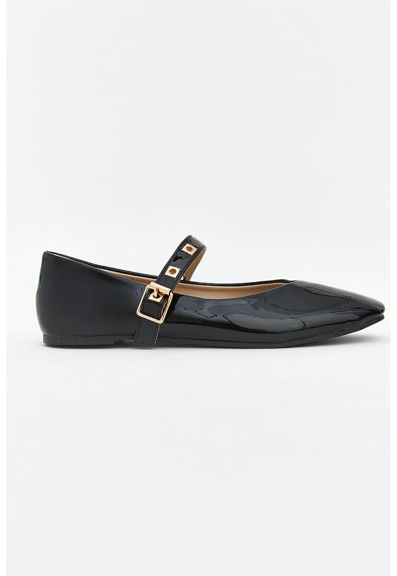 Balerini Mary Jane cu aspect lacuit, Negru stins