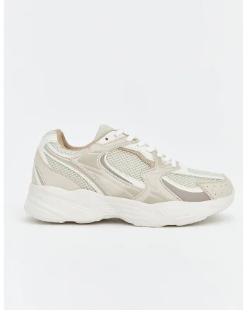 Pantofi sport de piele ecologica cu insertii din plasa, Gri deschis/Alb murdar