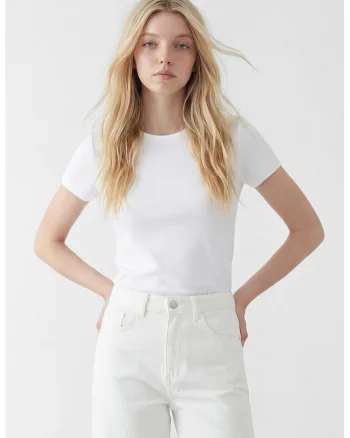Tricou uni regular fit, Alb optic