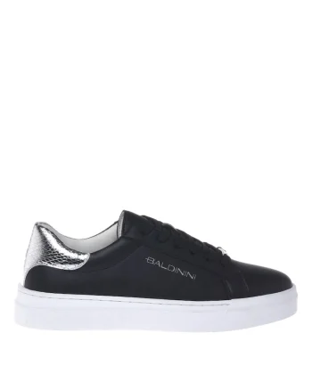 Pantofi sport de piele cu logo, Negru