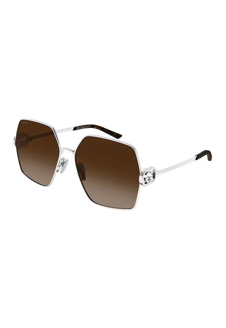 Ochelari de soare hexagonali cu lentile degrade, Maro cognac/Argintiu