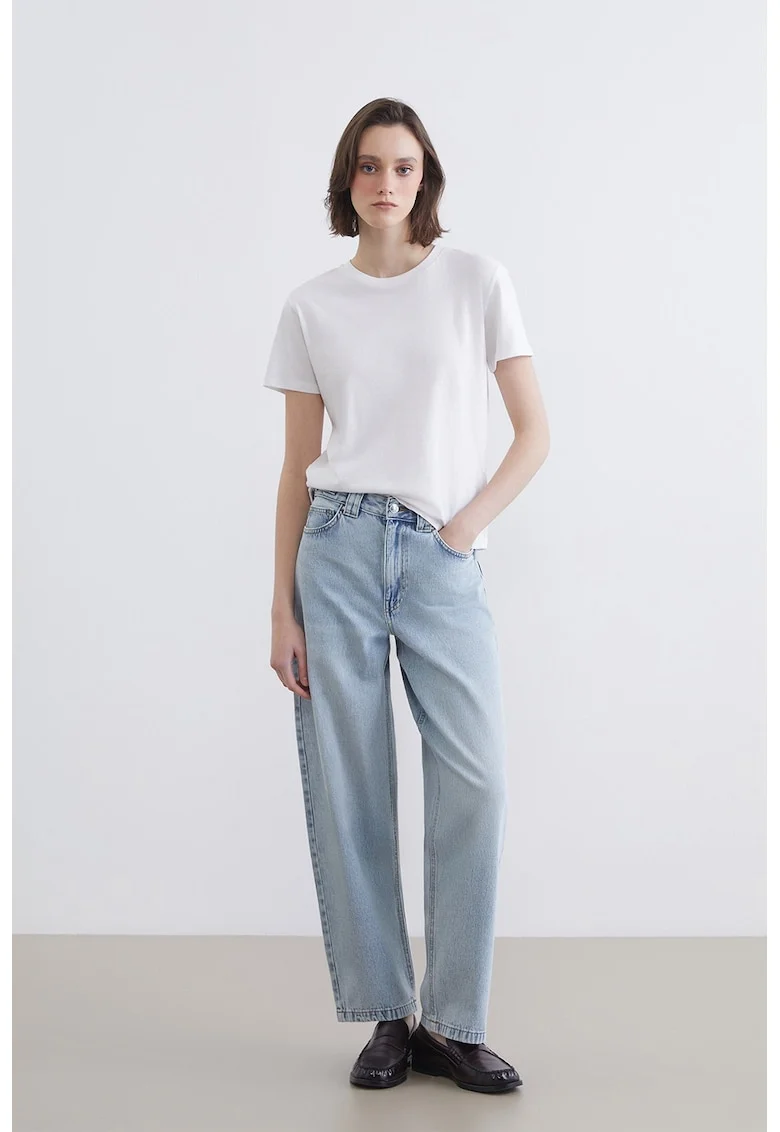 Blugi cu croiala baggy si talie inalta, Albastru pastel