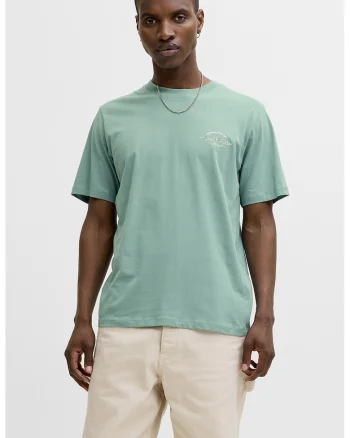 Tricou de bumbac cu decolteu la baza gatului si imprimeu logo discret, Verde deschis