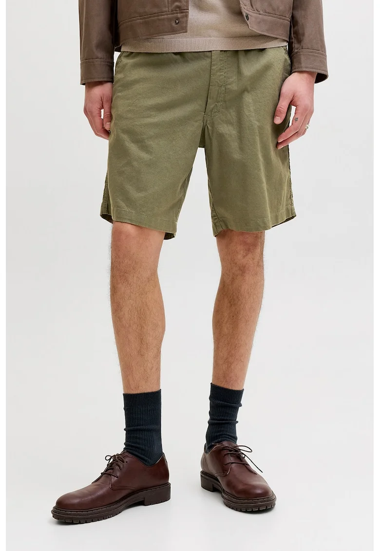 Pantaloni chino din amestec de in, Verde masliniu